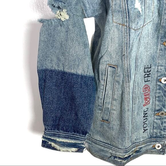 NWT Dance & Marvel distressed medium wash embellished denim jacket size small S - Picture 6 of 10